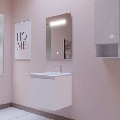 Meuble PROLINE 60 cm avec plan vasque et miroir Elégance ht80- Blanc- Plan vasque en Résine