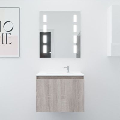 Meuble PROLINE 70 cm avec plan vasque et miroir Prestige- Bois- Plan vasque en Résine