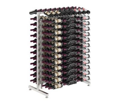 Meuble Range Bouteille Caviste. Îlot de vente 1.42m. Kit de base Supports pour 234 bouteilles. Acier brossé