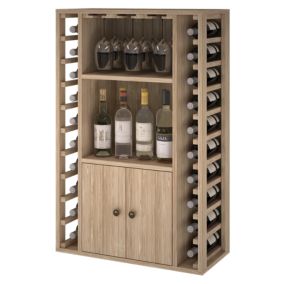 Meuble Range Bouteille de vin Série Godello en Chêne massif 20 bouteilles + liqueurs + 9 verres