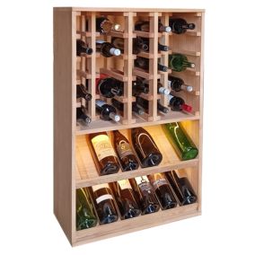 Meuble Range Bouteille de vin Série Godello en Chêne massif 42 magnums avec tablettes et LED