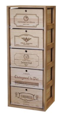Meuble Range Bouteille de vin Série Godello en Chêne massif 5 caisses de bois sur tablettes coulissantes