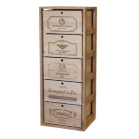 Meuble Range Bouteille de vin Série Godello en Chêne massif 5 caisses de bois sur tablettes coulissantes