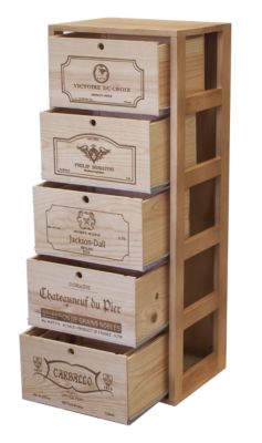 Meuble Range Bouteille de vin Série Godello en Chêne massif 5 caisses de bois sur tablettes coulissantes