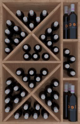 Meuble Range Bouteille de vin Série Godello en Chêne massif 60 bouteilles avec diamant et 3 cubicules droite