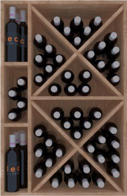 Meuble Range Bouteille de vin Série Godello en Chêne massif 60 bouteilles avec diamant et 3 cubicules gauche