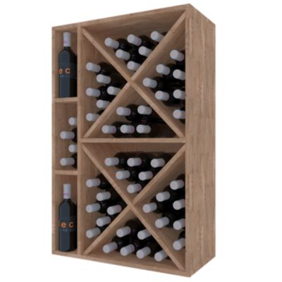 Meuble Range Bouteille de vin Série Godello en Chêne massif 60 bouteilles avec diamant et 3 cubicules gauche