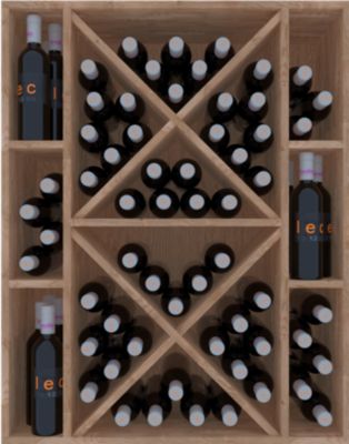 Meuble Range Bouteille de vin Série Godello en Chêne massif 75 bouteilles avec diamant et 6 cubicules