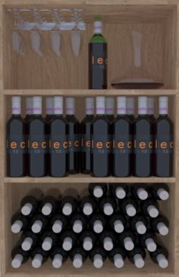 Meuble Range Bouteille de vin Série Godello en Chêne massif armoire 2 tablettes