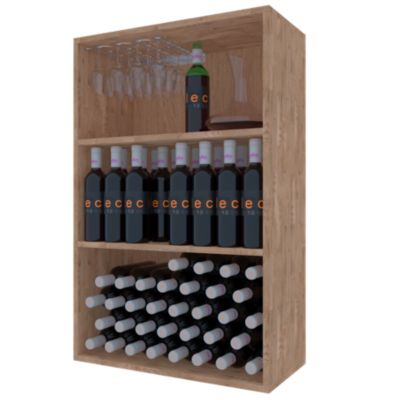 Meuble Range Bouteille de vin Série Godello en Chêne massif armoire 2 tablettes