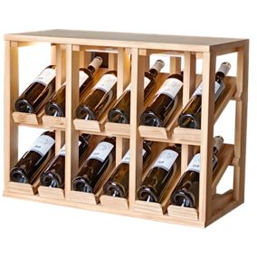 Meuble Range Bouteille de vin Série Godello en Chêne massif double présentoir 12 bouteilles avec LED