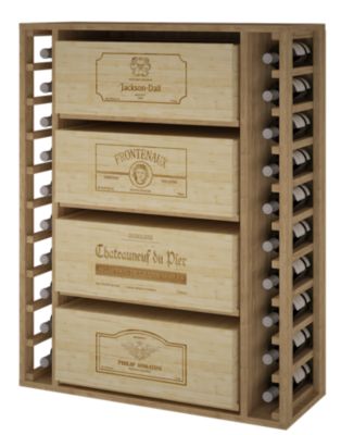 Meuble Range Bouteille de vin Série Godello en Pin Clair 10 bouteilles et 4 grandes caisses de bois