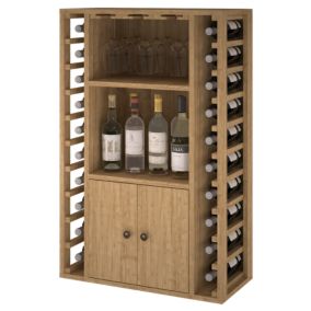 Meuble Range Bouteille de vin Série Godello en Pin Clair 20 bouteilles + liqueurs + 9 verres