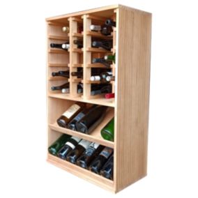 Meuble Range Bouteille de vin Série Godello en Pin Clair 42 magnums avec tablettes de présentation