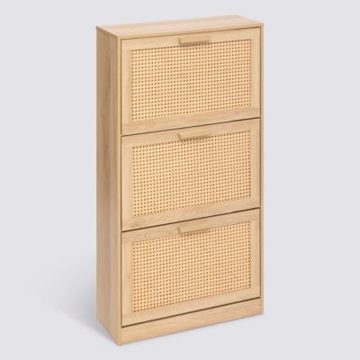 Meuble rangement chaussures 3 niveaux effet cannage l. 60 x H. 113 x P. 24 cm 5five Simply Smart