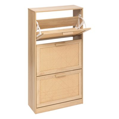 Meuble rangement chaussures 3 niveaux effet cannage l. 60 x H. 113 x P. 24 cm 5five Simply Smart