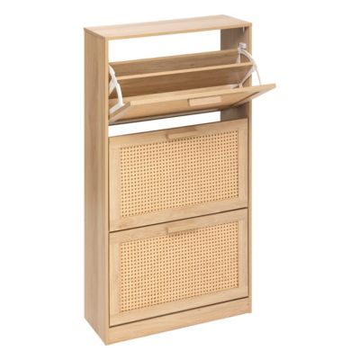 Meuble rangement chaussures 3 niveaux effet cannage l. 60 x H. 113 x P. 24 cm 5five Simply Smart