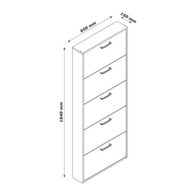 Meuble rangement chaussures 5 niveaux blanc L.65 x H. 164 x P. 15 cm