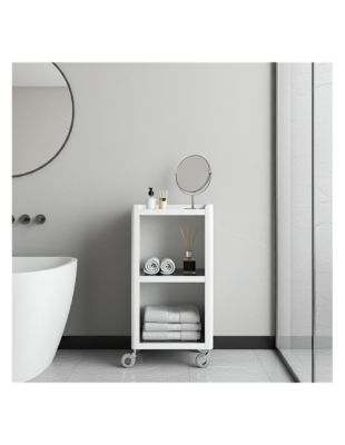 Meuble rangement salle de bain, cuisine, bureau.Desserte à roulettes. Style Scandinave, 42 x 31 x 82 cm., blanc inox, LOUISE