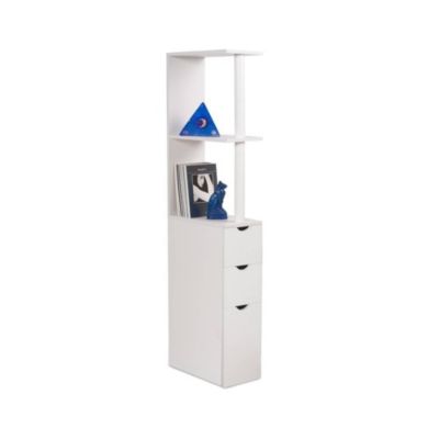 Meuble rangement WC/salle de bains étroit 15,2 cm, colonne blanche bois mélaminé 136 cm - 3 étagères + placard + 2 tiroirs