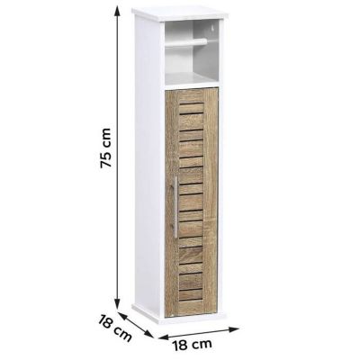 Meuble Reserve Et Dérouleur Papier WC 1 Porte Chêne vieilli + 1 Etagère Intérieure - Stockholm