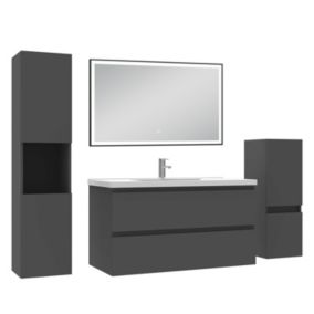 Meuble salle de Bain 100cm avec colonne et miroir mural lumineux 3 couleurs Anthracite