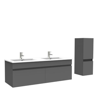 Meuble Salle de Bain 120cm Anthracite avec colonne et vasque ceramique