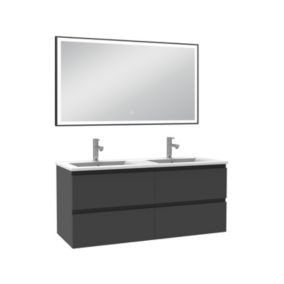 Meuble Salle de Bain 120cm Anthracite double vasque et miroir lumineux 3 couleurs et dimmable