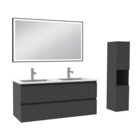 Meuble salle de Bain 120cm avec colonne et miroir 3 couleurs Anthracite