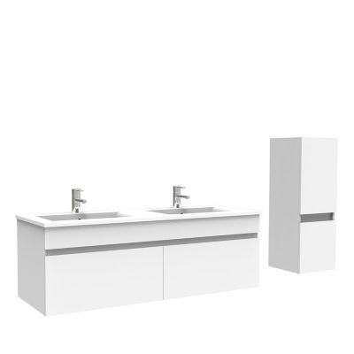 Meuble Salle de Bain 120cm Blanc avec colonne et vasque ceramique