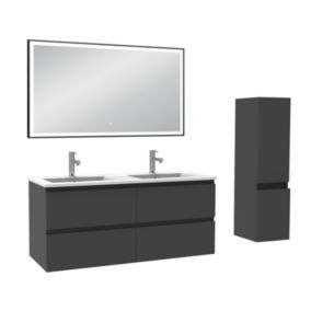 Meuble salle de Bain 120cm double vasque avec colonne et miroir 3 couleurs Anthracite