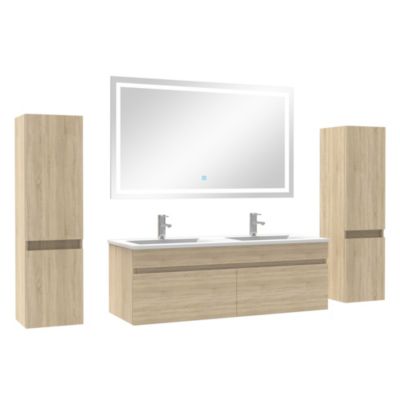 Meuble Salle de Bain 120cm vasque + colonne + miroir lumineux Chêne Wotan