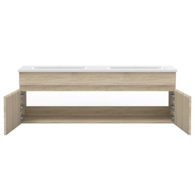 Meuble Salle de Bain 120cm vasque + colonne + miroir lumineux Chêne Wotan