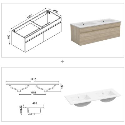 Meuble Salle de Bain 120cm vasque + colonne + miroir lumineux Chêne Wotan