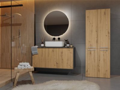 Meuble salle de bain, 174 x 30 x 60 cm, antracite, chêne artisan