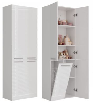 Meuble salle de bain, 174 x 30 x 60 cm, blanc mat, blanc brillant