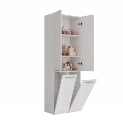 Meuble salle de bain, 174 x 30 x 60 cm, blanc mat, blanc brillant