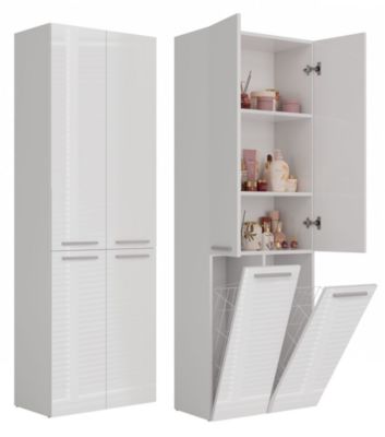 Meuble salle de bain, 174 x 30 x 60 cm, blanc mat, blanc brillant