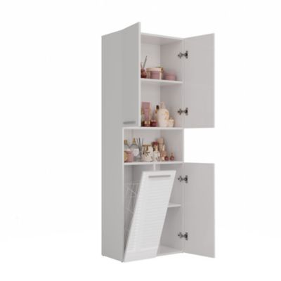Meuble salle de bain, 174 x 30 x 60 cm, blanc mat, blanc brillant