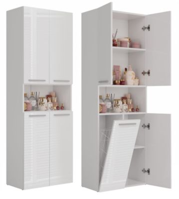 Meuble salle de bain, 174 x 30 x 60 cm, blanc mat, blanc brillant