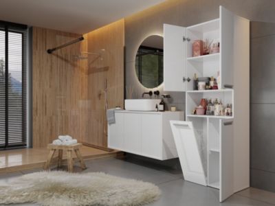 Meuble salle de bain, 174 x 30 x 60 cm, blanc mat, blanc brillant