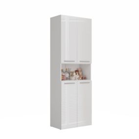 Meuble salle de bain, 174 x 30 x 60 cm, blanc mat, blanc brillant