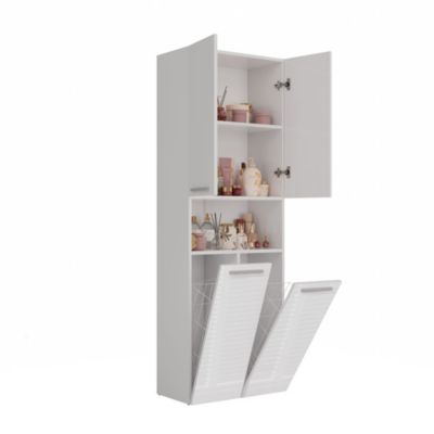 Meuble salle de bain, 174 x 30 x 60 cm, blanc mat, blanc brillant
