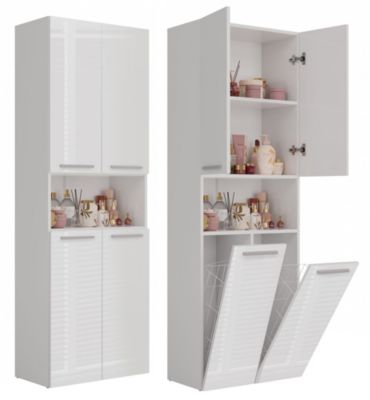 Meuble salle de bain, 174 x 30 x 60 cm, blanc mat, blanc brillant
