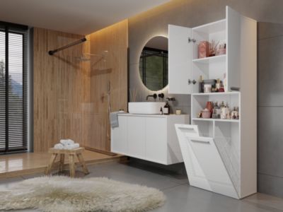 Meuble salle de bain, 174 x 30 x 60 cm, blanc mat, blanc brillant