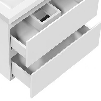 Meuble salle de bain 2 tiroirs avec lavabo et miroir encadré-Blanc l.100 x W.46 x H.52 cm