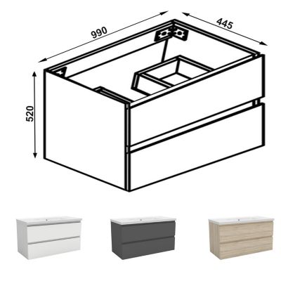 Meuble salle de bain 2 tiroirs avec lavabo et miroir encadré-Blanc l.100 x W.46 x H.52 cm