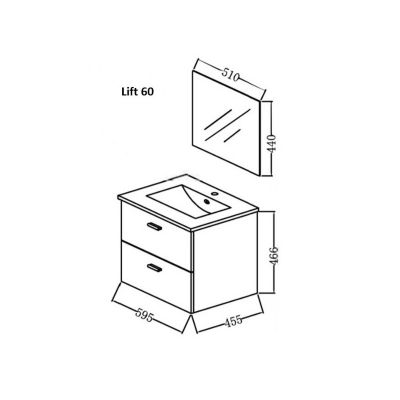 Meuble salle de bain 60 cm suspendu 2 tiroirs finition Bois avec vasque et miroir - BOX-IN 60 WOOD