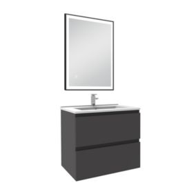 Meuble Salle de Bain 60cm Anthracite simple vasque et miroir lumineux 3 couleurs et dimmable