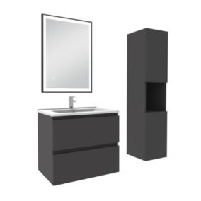 Meuble salle de Bain 60cm avec colonne et miroir 3 couleurs Anthracite